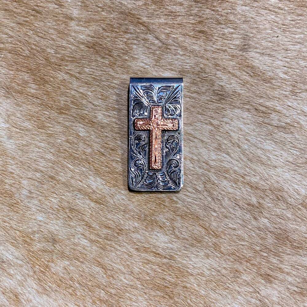 NEW 3D men's cross money clip in copper